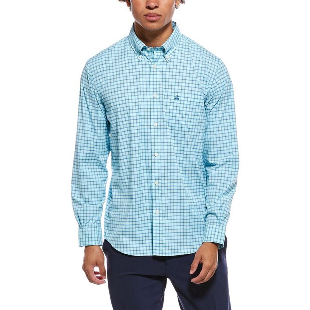 Brooks Brothers Mens  Sport Fit Performance Shirt, Blue